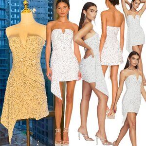 🆕 RETROFETE 🧿 NWOT Omer Sequin Dress, White & Silver, Sz XS (UK 8 US 4 )